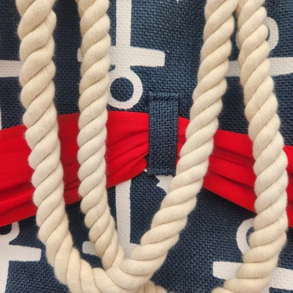 NWT Mud‎ Pie Tote Bag Anchor Print Rope Handles Beach Bag Purse Nautical Tote - Picture 4 of 8